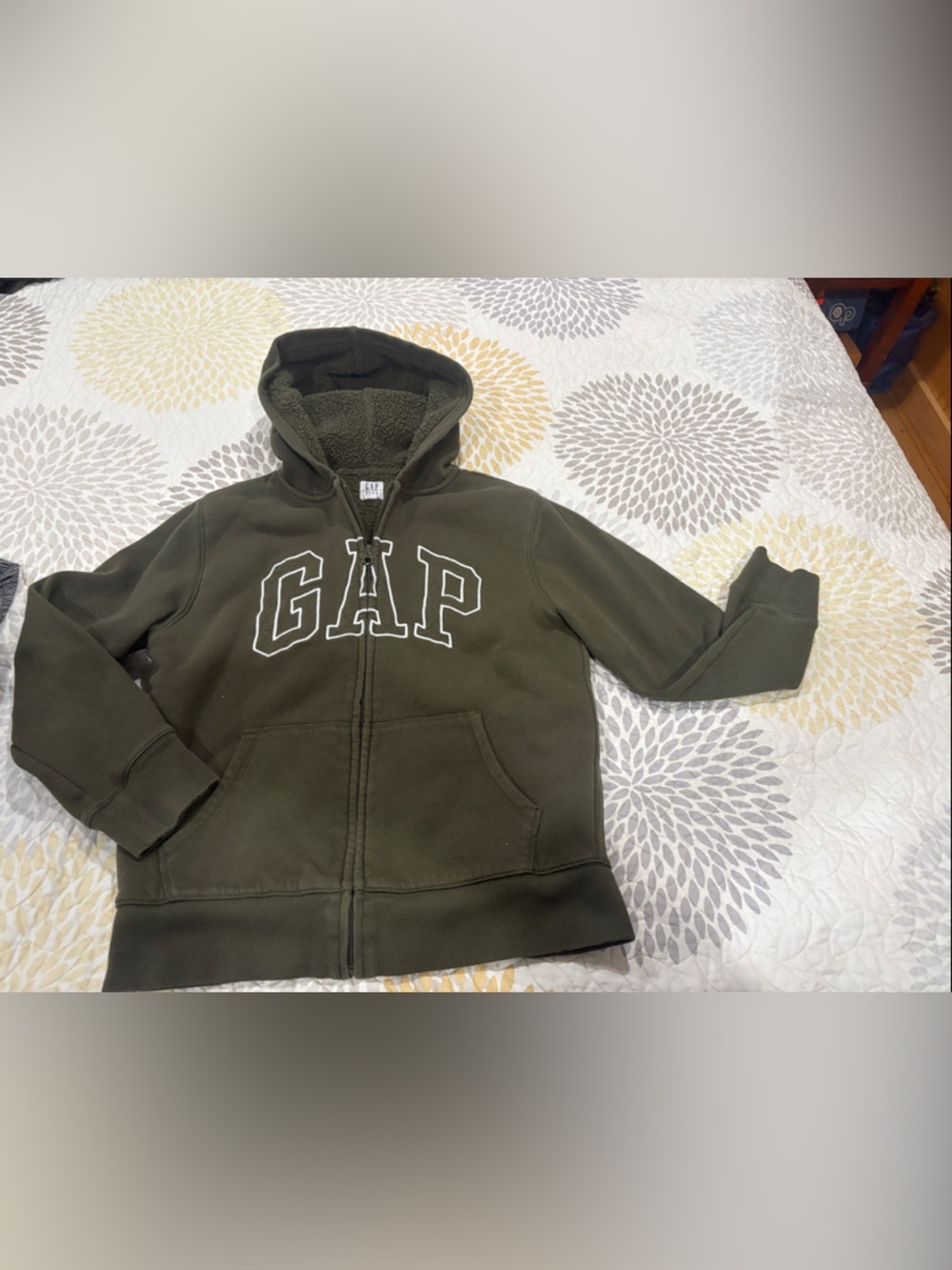 GAP Olive Green Sherpa-Lined Zip Hoodie
